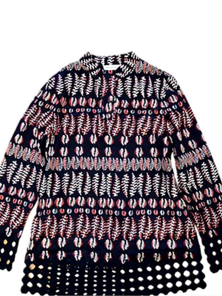Tory Burch Navy Multicolor Crochet-Hem Tunic/Swim Cover-Up